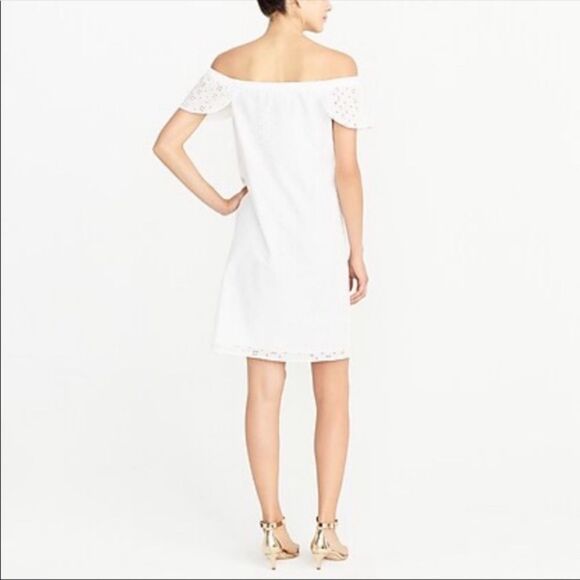 NEW J. Crew White Eyelet Off the Shoulder Dress Small S J0976 Chic Preppy NWT - Picture 3 of 11